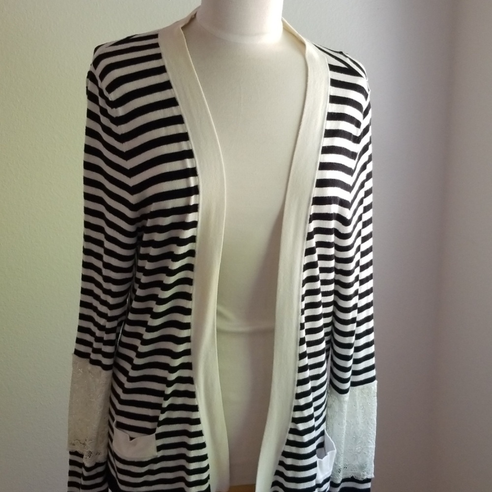 Striped Cardigan with Lace Accents